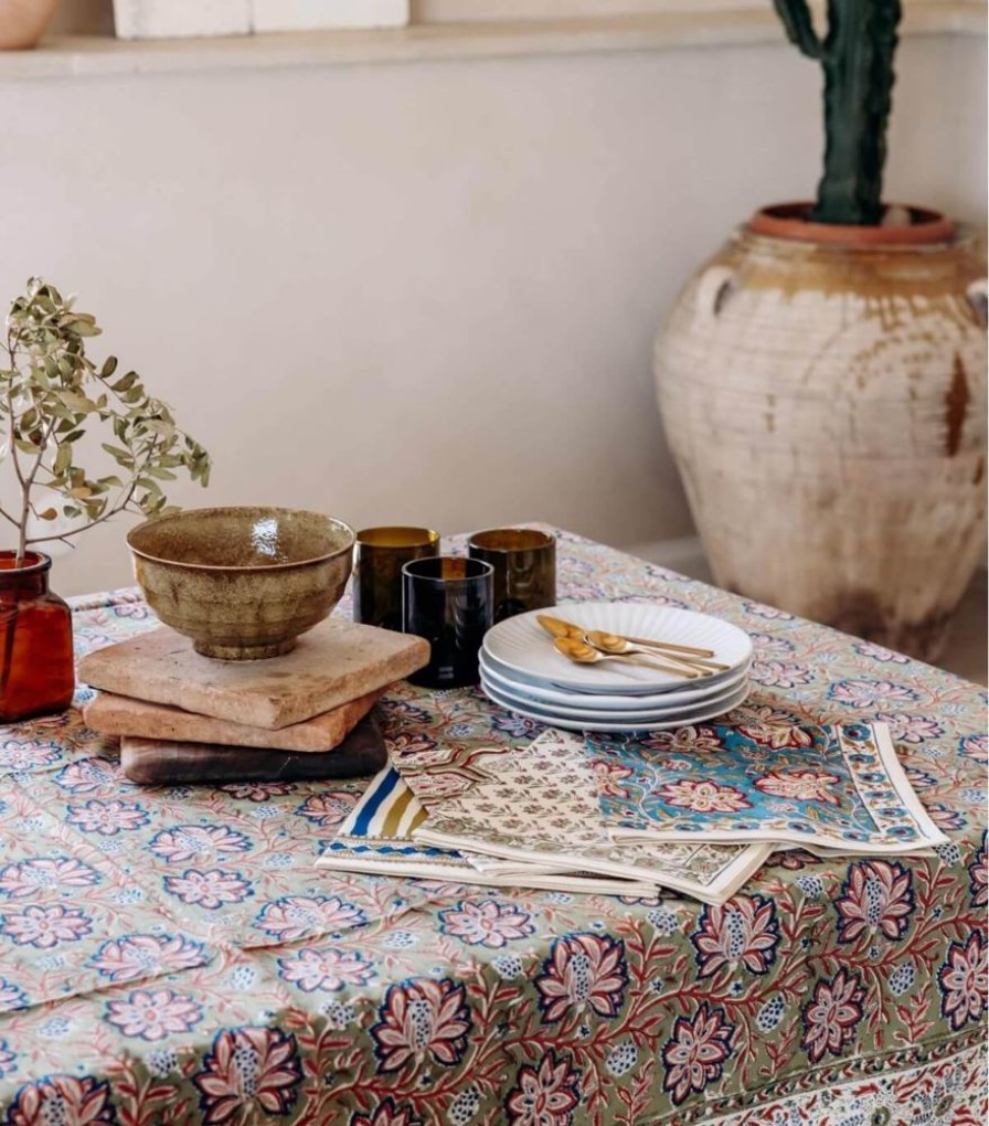 Linge De Table Jamini | Serviette De Table Louise Vert Pin