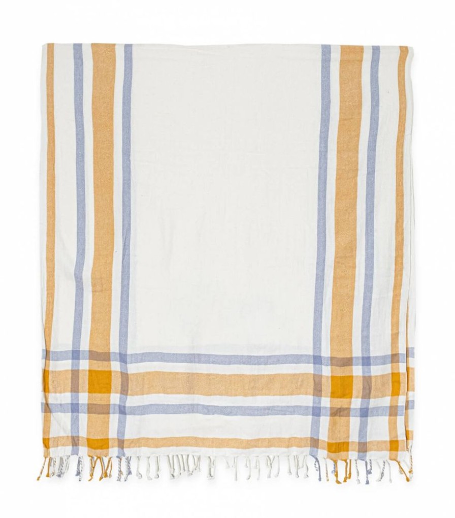 Deco & Linge De Maison Jamini | Serviette Plage Bleue & Jaune Moutarde