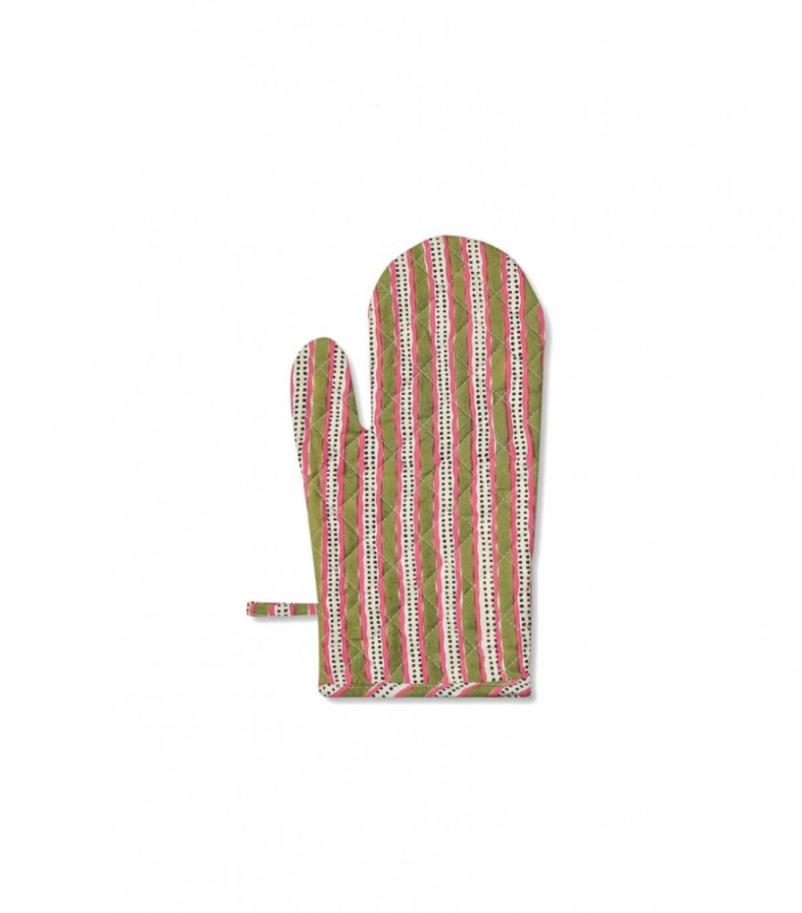 Linge De Table Jamini | Gant De Cuisine Stripe Vert Tilleul