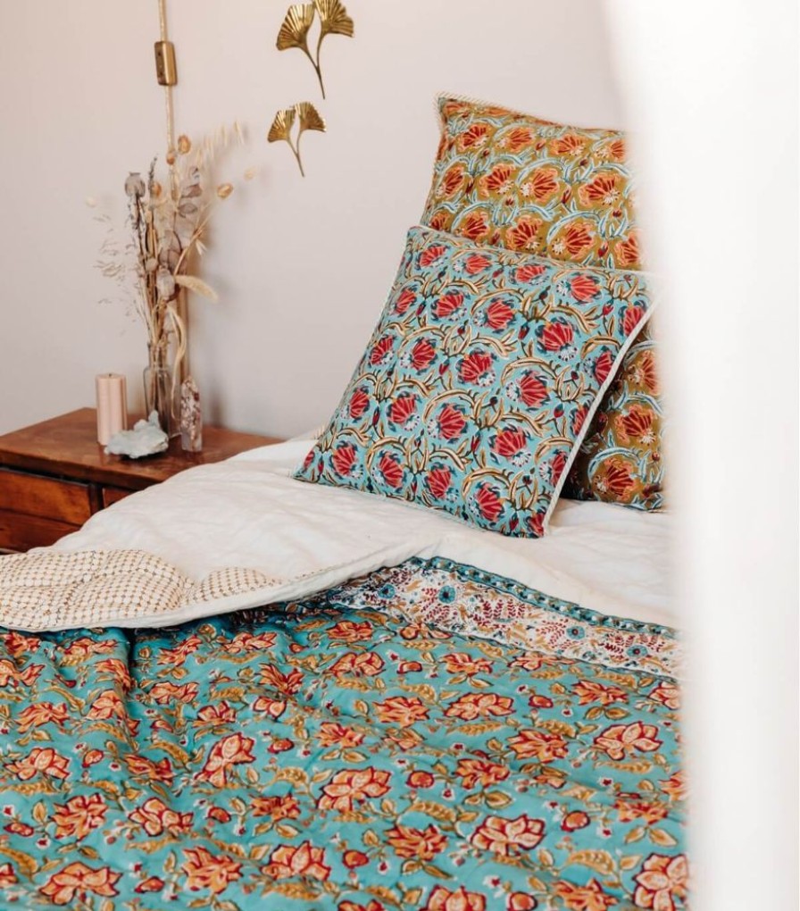 Deco & Linge De Maison Jamini | Edredon Fleuri Rang Bleu
