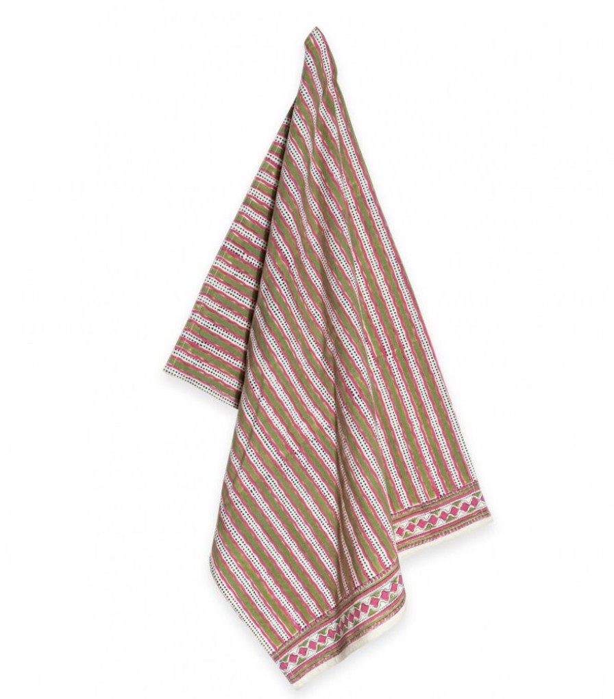 Linge De Table Jamini | Torchon De Cuisine Stripe Vert Tilleul