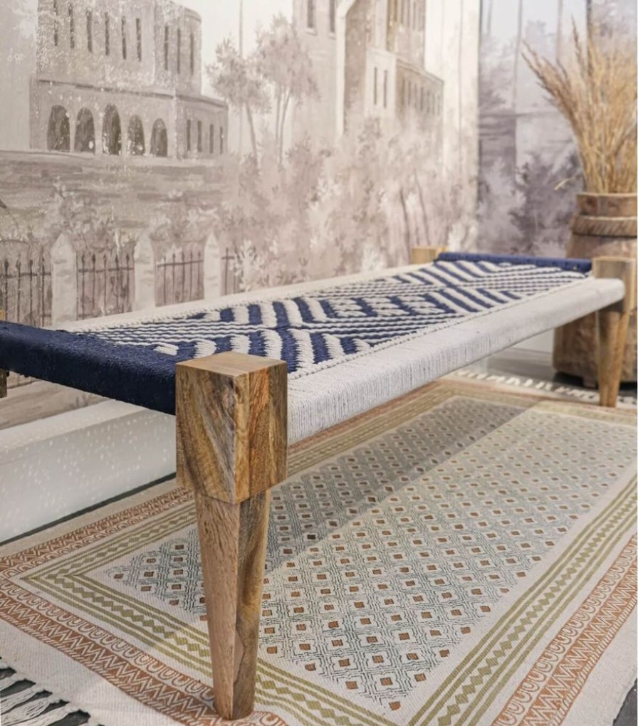Deco & Linge De Maison Jamini | Charpoy Mani - Ecru & Bleu
