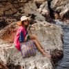 Mode Jamini | Kaftan De Plage Fuchsia Et Bleu Marine