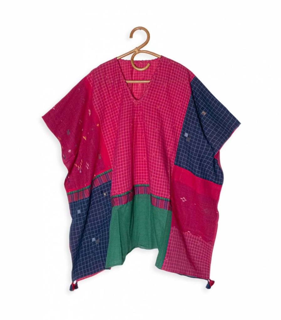 Mode Jamini | Kaftan De Plage Fuchsia Et Bleu Marine