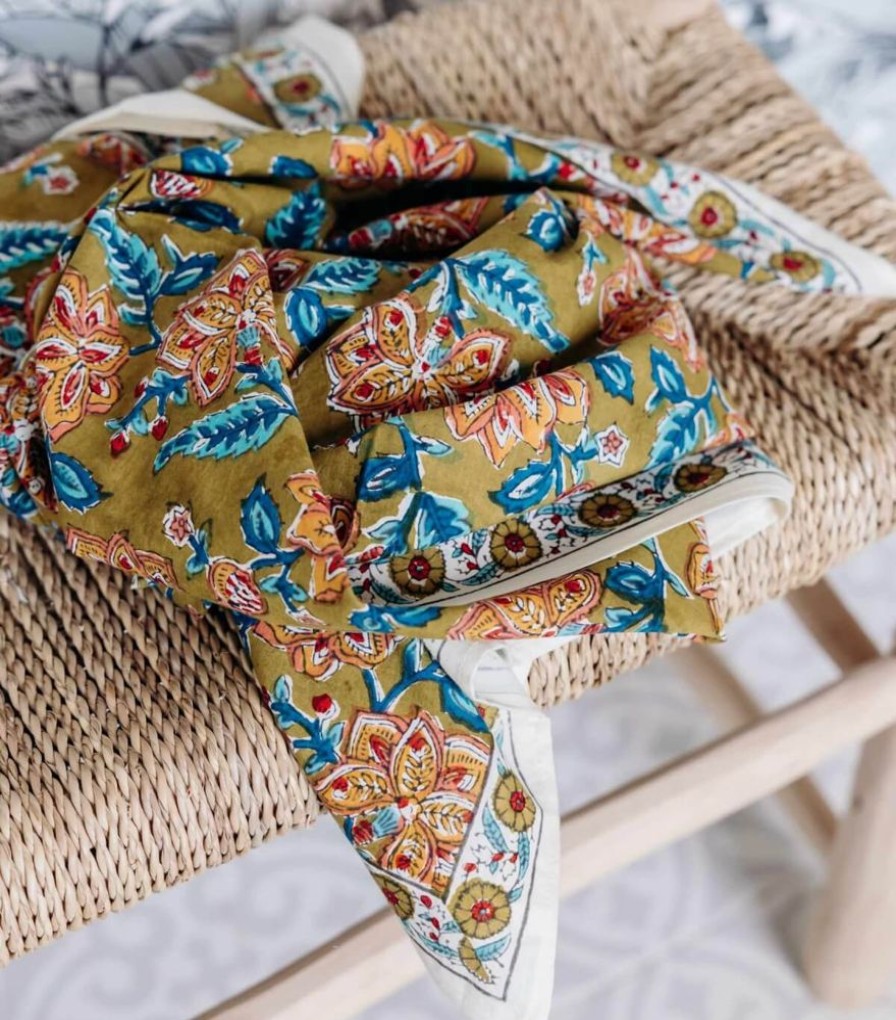 Mode Jamini | Foulard Fleuri Rang Vert Kaki