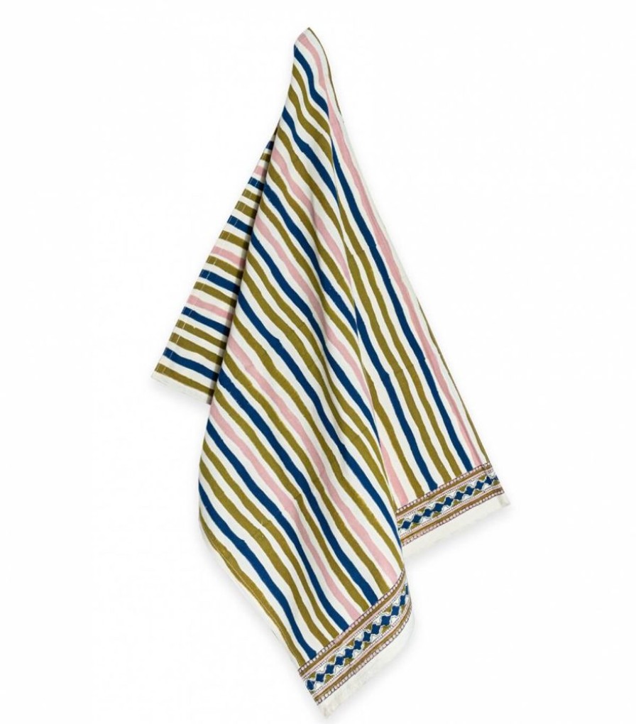 Linge De Table Jamini | Torchon De Cuisine Multi Stripe Olive