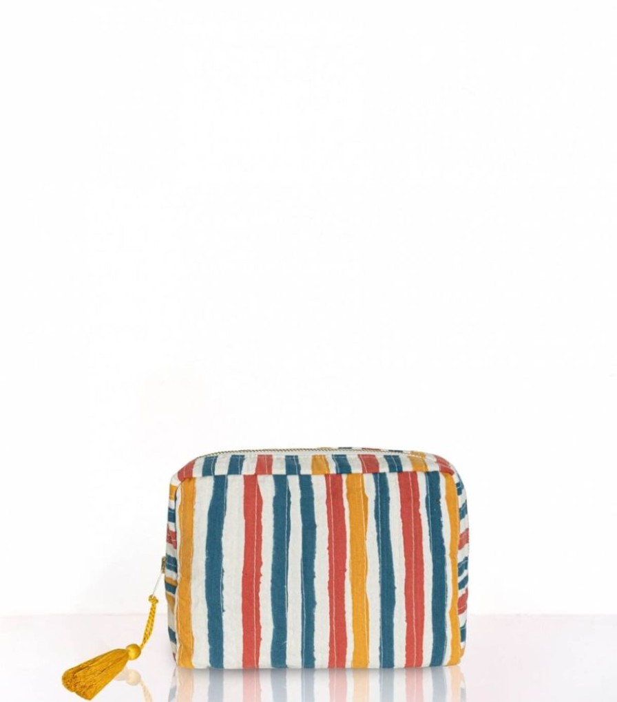 Sacs & Pochettes Jamini | Pochette A Maquillage Multi Stripe Bronze