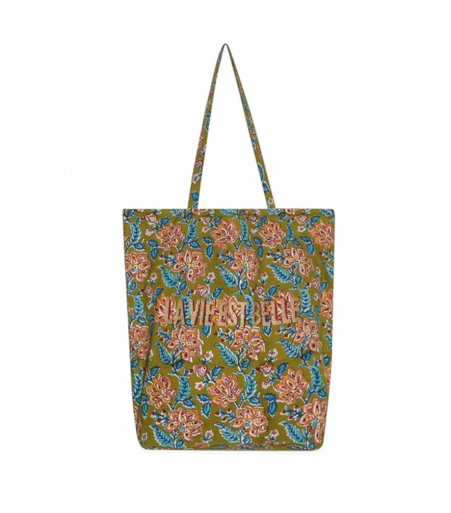 Sacs & Pochettes Jamini | Tote Bag Fleuri Lvb Rang Vert Kaki