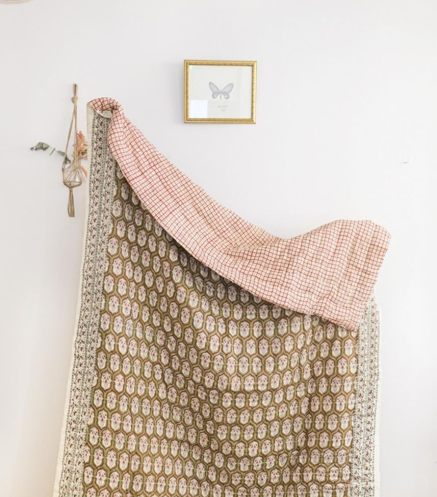 Deco & Linge De Maison Jamini | Edredon Indien Pranjal Vert Tilleul