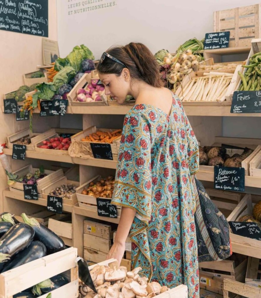 Mode Jamini | Robe Fleurie Jaipur Bleu Clair