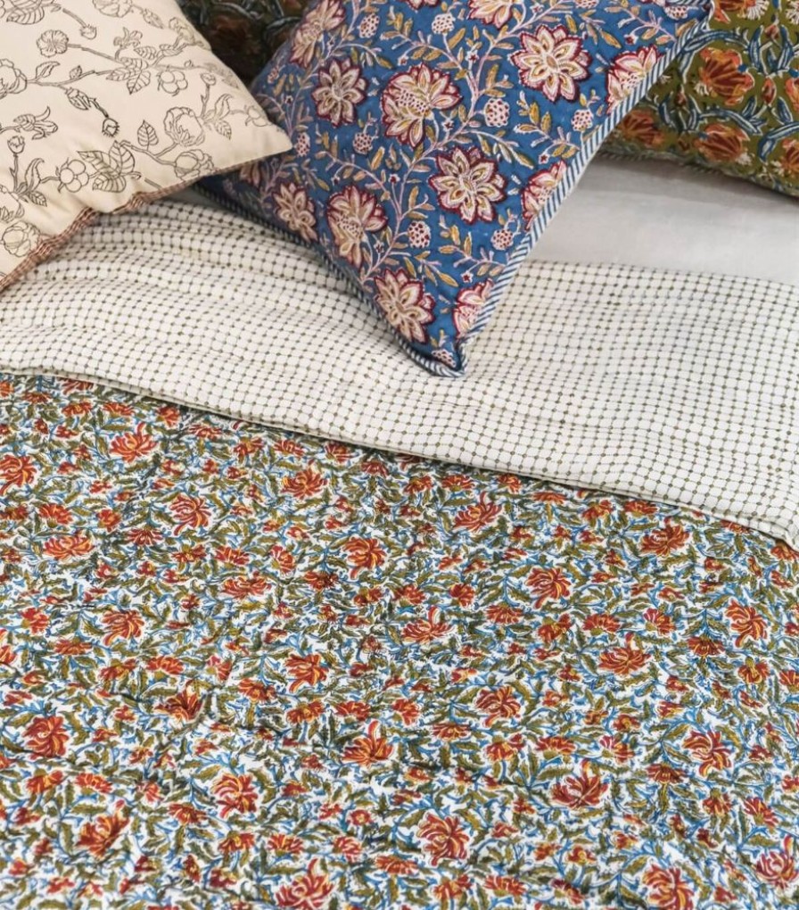 Deco & Linge De Maison Jamini | Edredon Fleuri Reema Olive