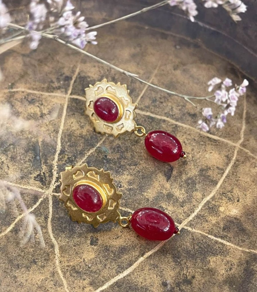 Mode Jamini | Boucles D'Oreilles Quartz Rouge