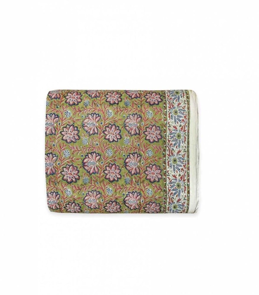 Deco & Linge De Maison Jamini | Edredon Fleuri Louise Vert Tilleul