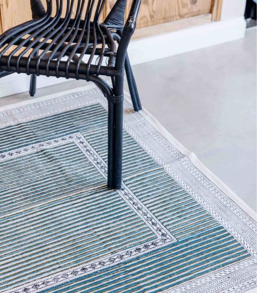 Deco & Linge De Maison Jamini | Tapis Graphique Parul Kaki Et Bleu Nuit