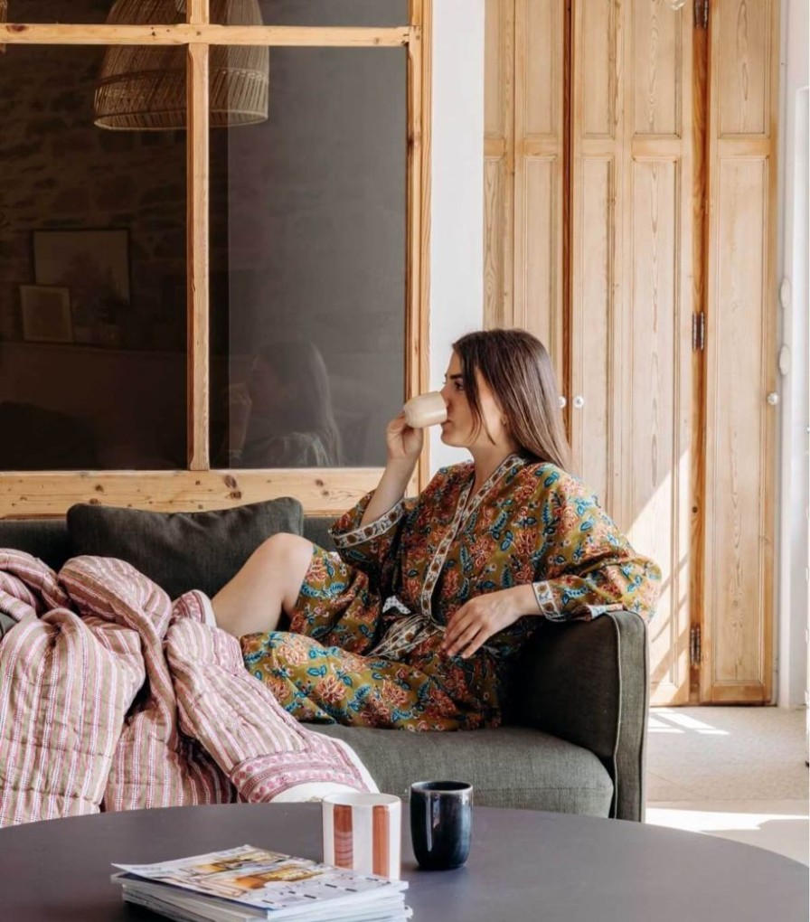 Deco & Linge De Maison Jamini | Edredon Indien Stripe Vert Tilleul