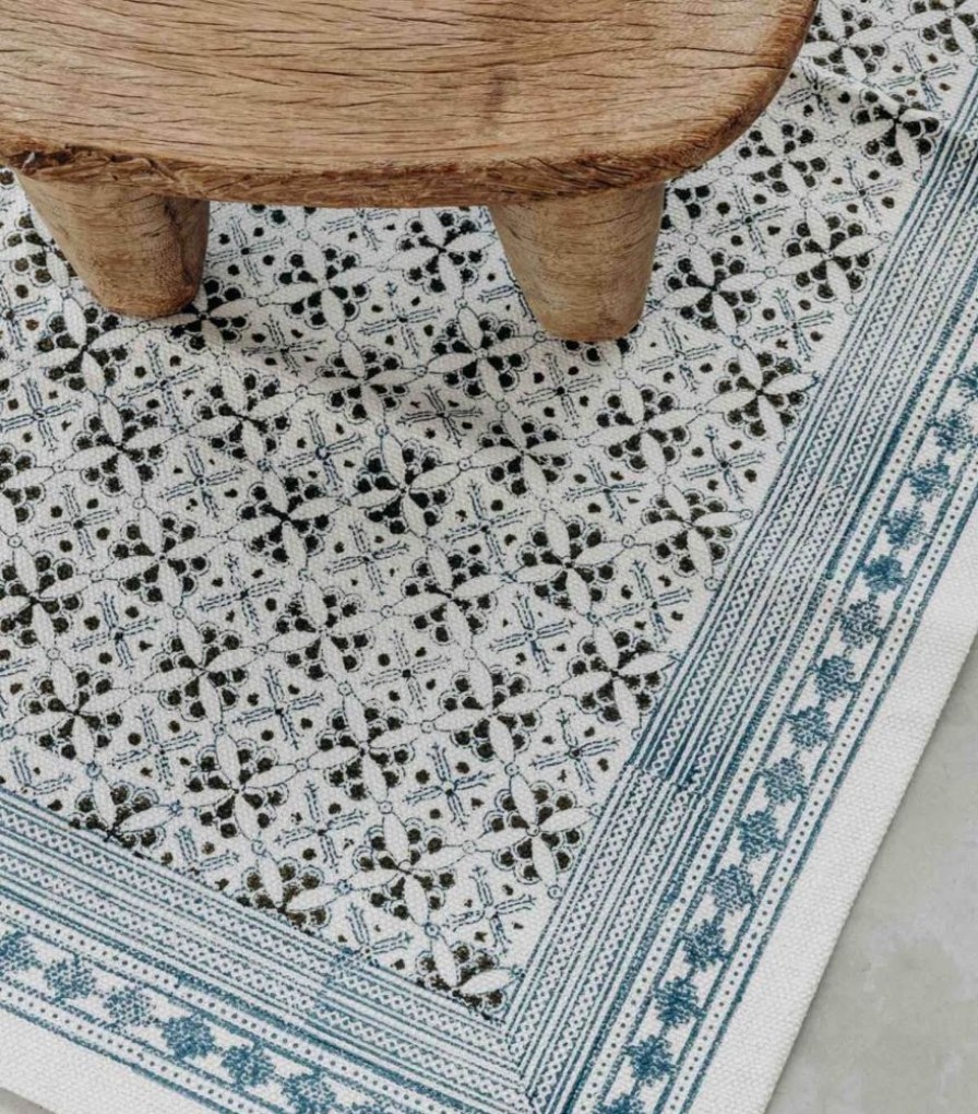 Deco & Linge De Maison Jamini | Tapis Coton Panna Olive Et Bleu Nuit