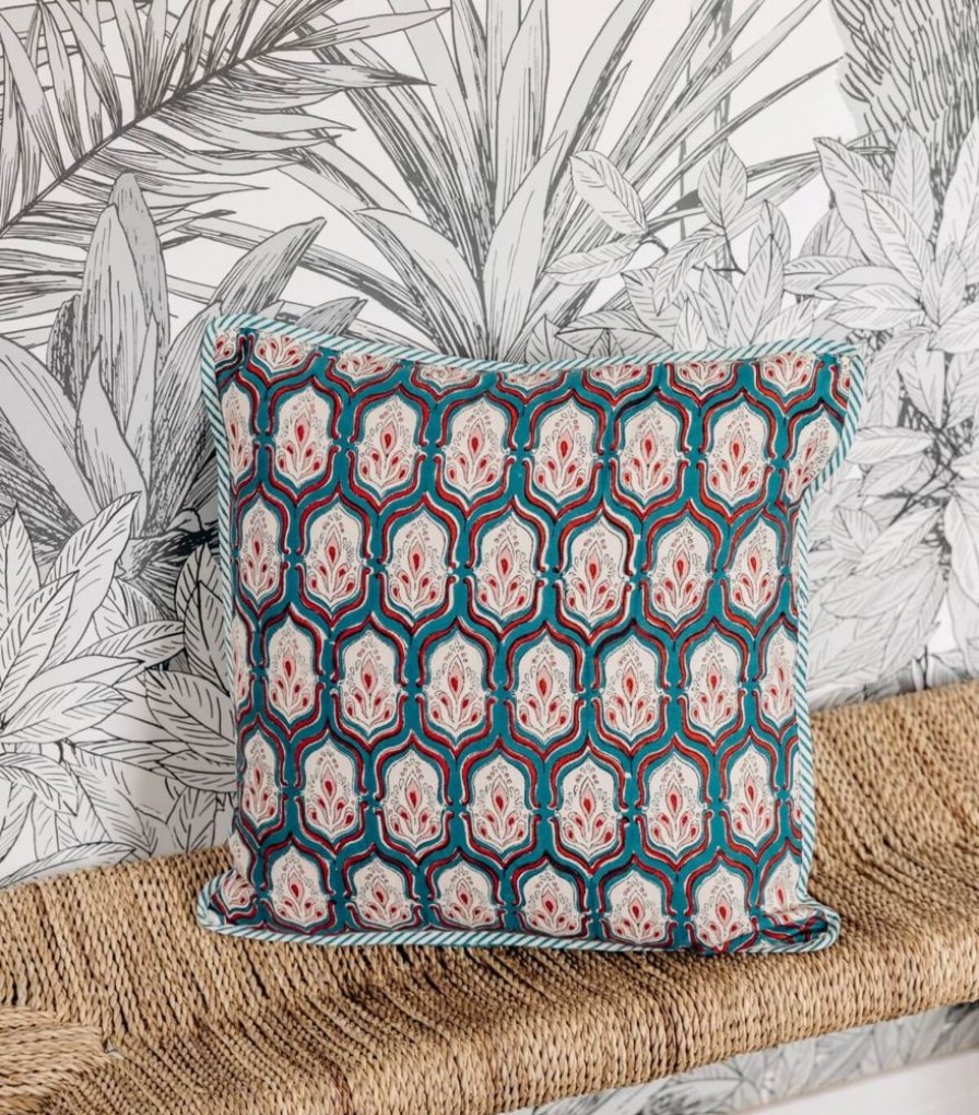 Deco & Linge De Maison Jamini | Housse De Coussin Carree Pranjal Vert Pin