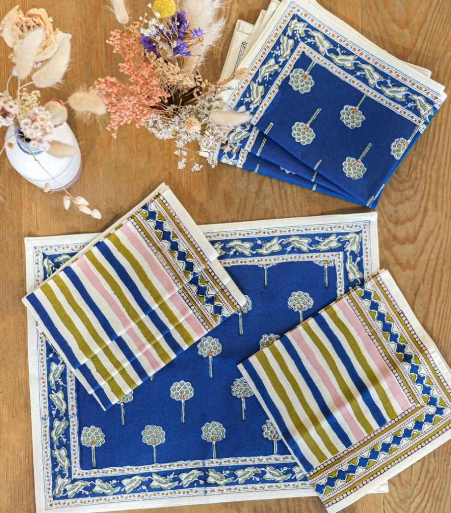 Linge De Table Jamini | 4 Sets De Tables Rani & 4 Serviettes Mstripe