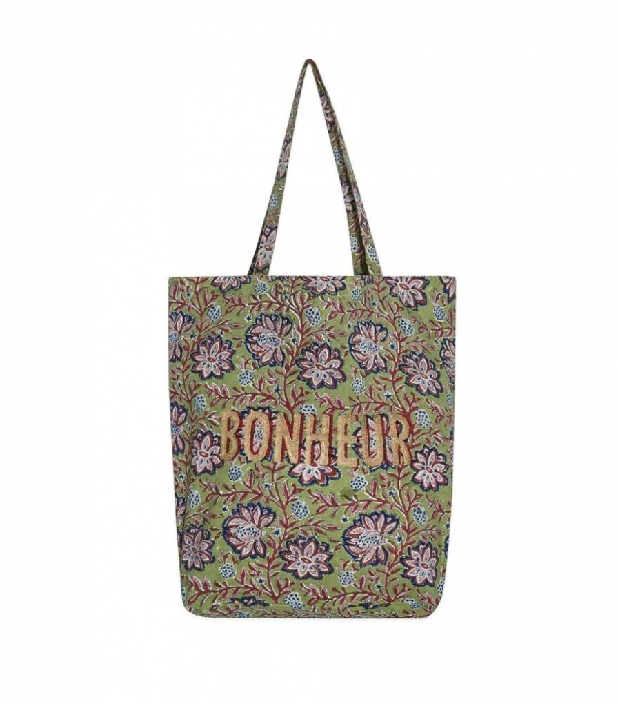 Sacs & Pochettes Jamini | Tote Bag Fleuri B Louise Vert Tilleul