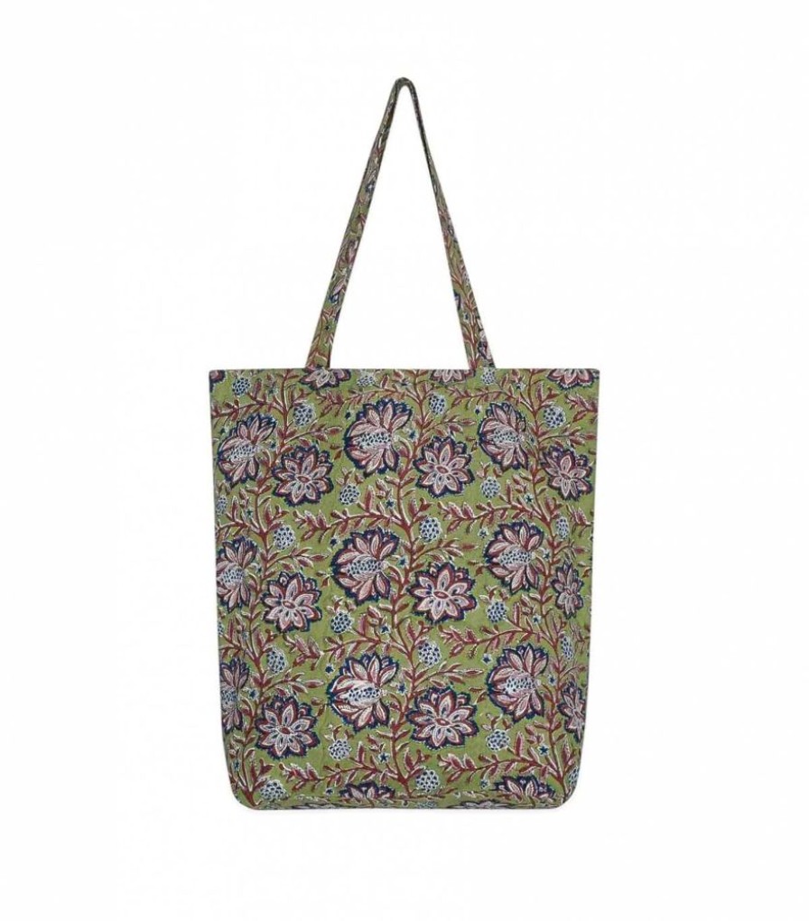 Sacs & Pochettes Jamini | Tote Bag Fleuri B Louise Vert Tilleul