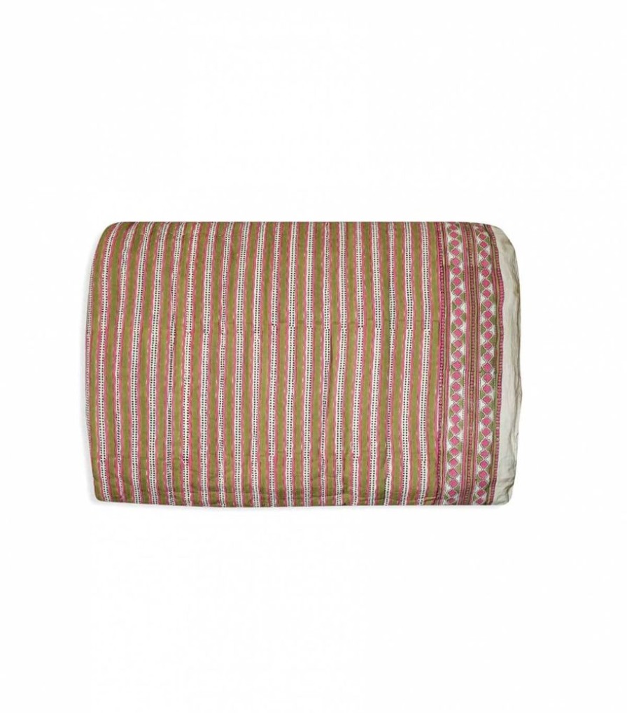 Deco & Linge De Maison Jamini | Couette En Coton Stripe Vert Tilleul