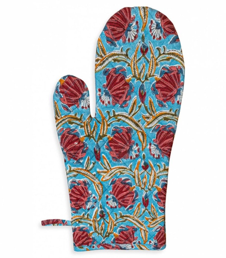 Linge De Table Jamini | Gant De Cuisine En Coton Jaipur Bleu Clair