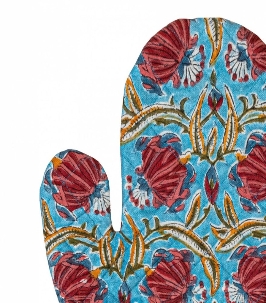 Linge De Table Jamini | Gant De Cuisine En Coton Jaipur Bleu Clair