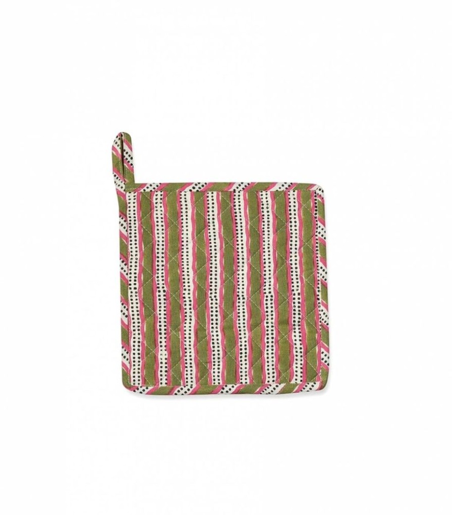 Linge De Table Jamini | Dessous De Plat Stripe Vert Tilleul