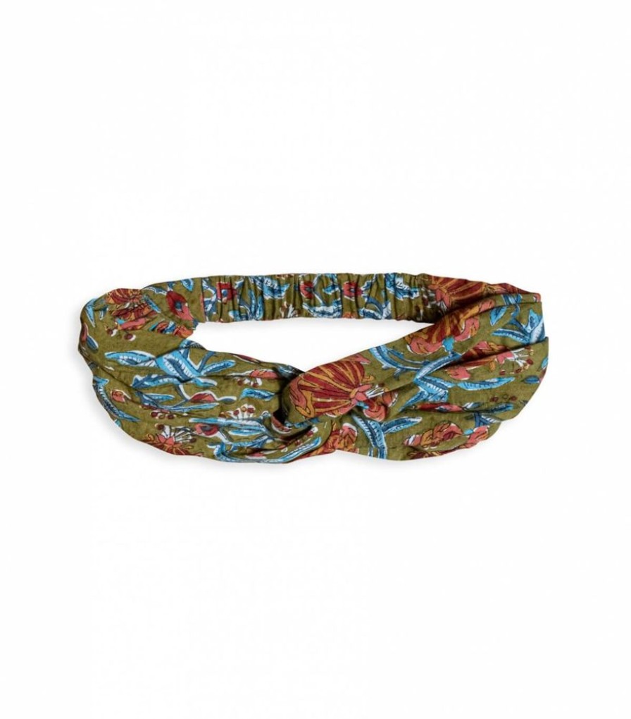 Mode Jamini | Bandeau Cheveux Fleuri Jaipur Olive