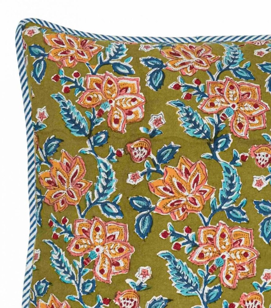 Deco & Linge De Maison Jamini | Housse De Coussin Carree Rang Vert Kaki