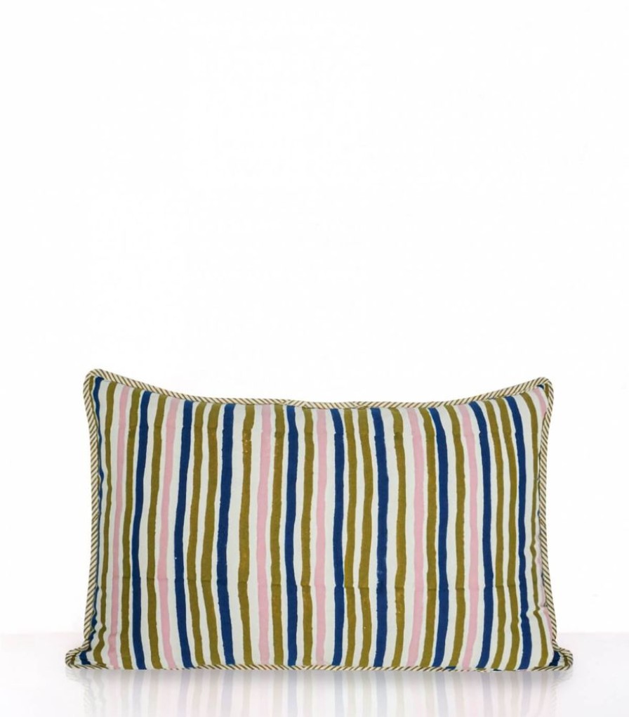 Deco & Linge De Maison Jamini | Housse De Coussin Rectangle Multi Stripe Olive