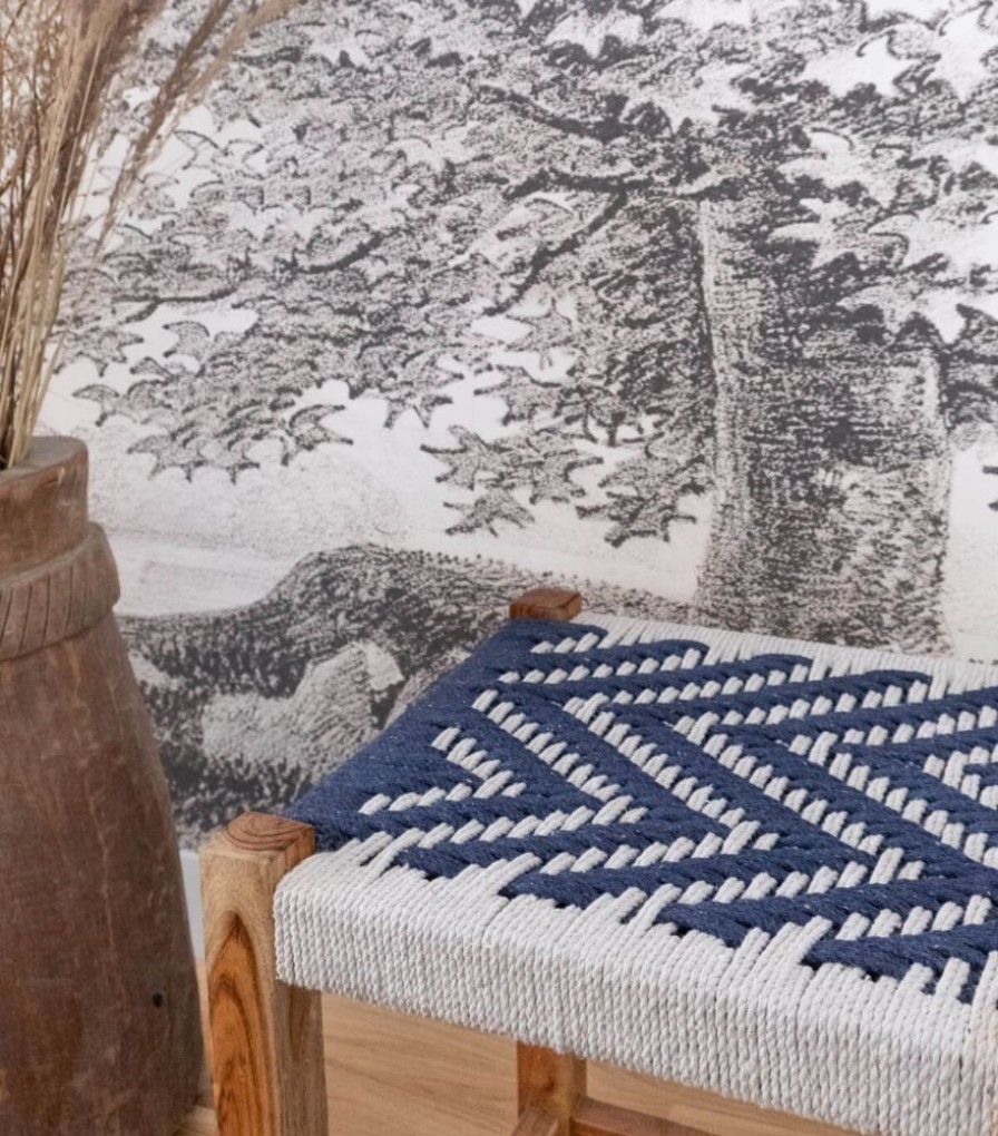 Deco & Linge De Maison Jamini | Tabouret Indien Mira Bleu