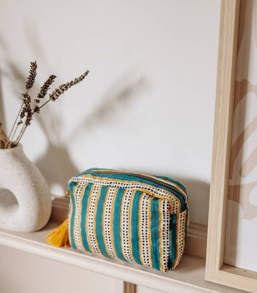 Sacs & Pochettes Jamini | Petite Trousse De Toilette Stripe Vert Pin