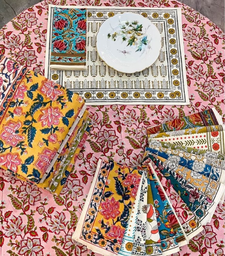 Linge De Table Jamini | Serviette De Table Jaipur Bleu Clair
