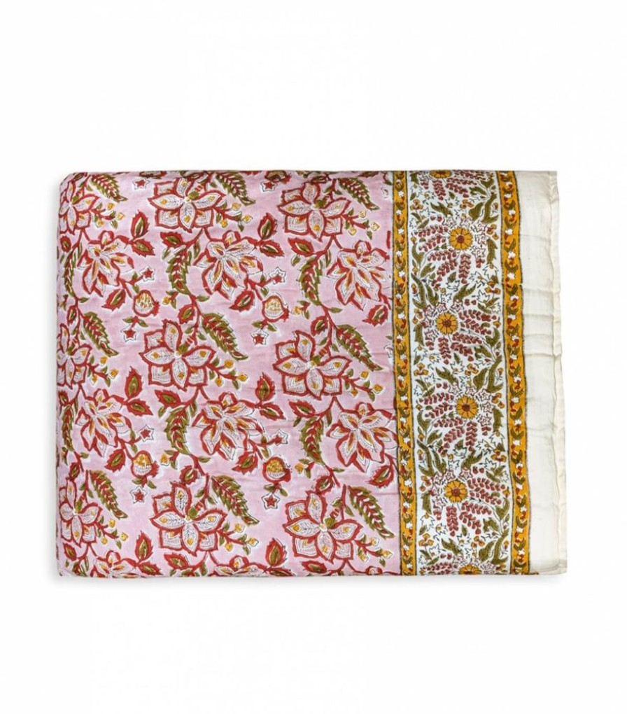 Deco & Linge De Maison Jamini | Couette Indienne Rang Rose Pale