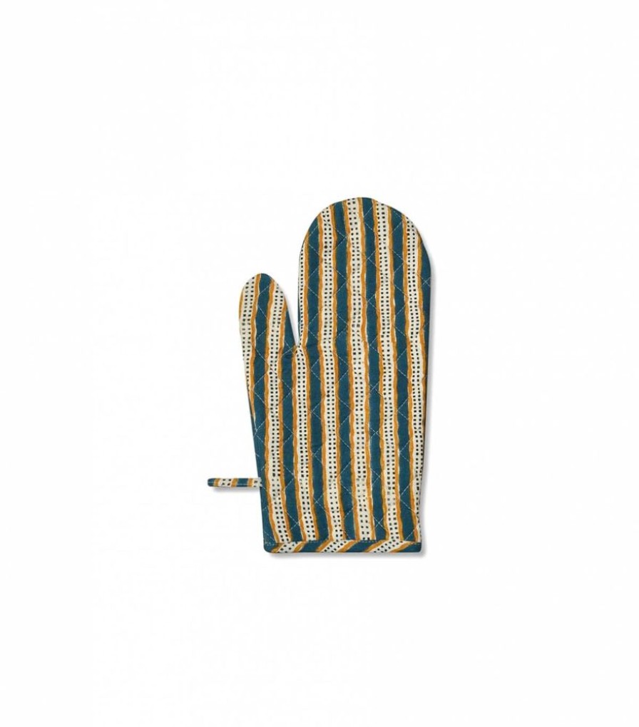 Linge De Table Jamini | Gant De Cuisine Stripe Vert Pin