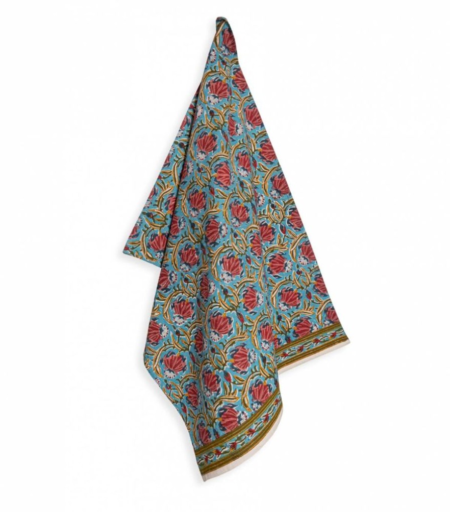 Linge De Table Jamini | Torchon Imprime Jaipur Bleu Clair