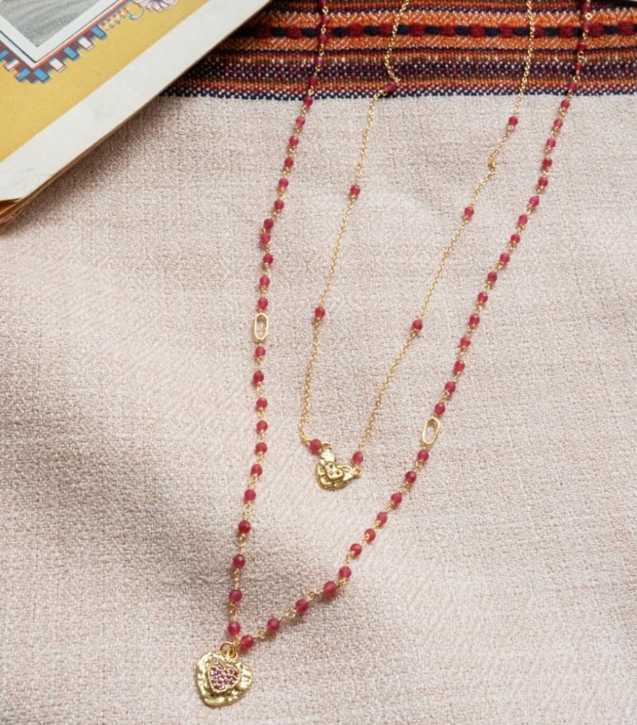 Mode Jamini | Collier Double Rang Avec Rubis