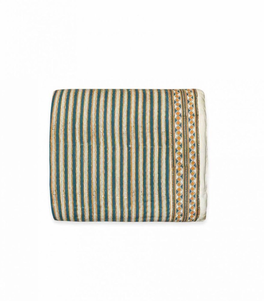 Deco & Linge De Maison Jamini | Edredon En Coton Stripe Vert Pin