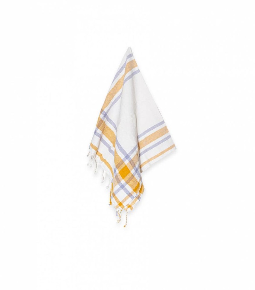 Deco & Linge De Maison Jamini | Serviette Khadi Bleue & Jaune Moutarde