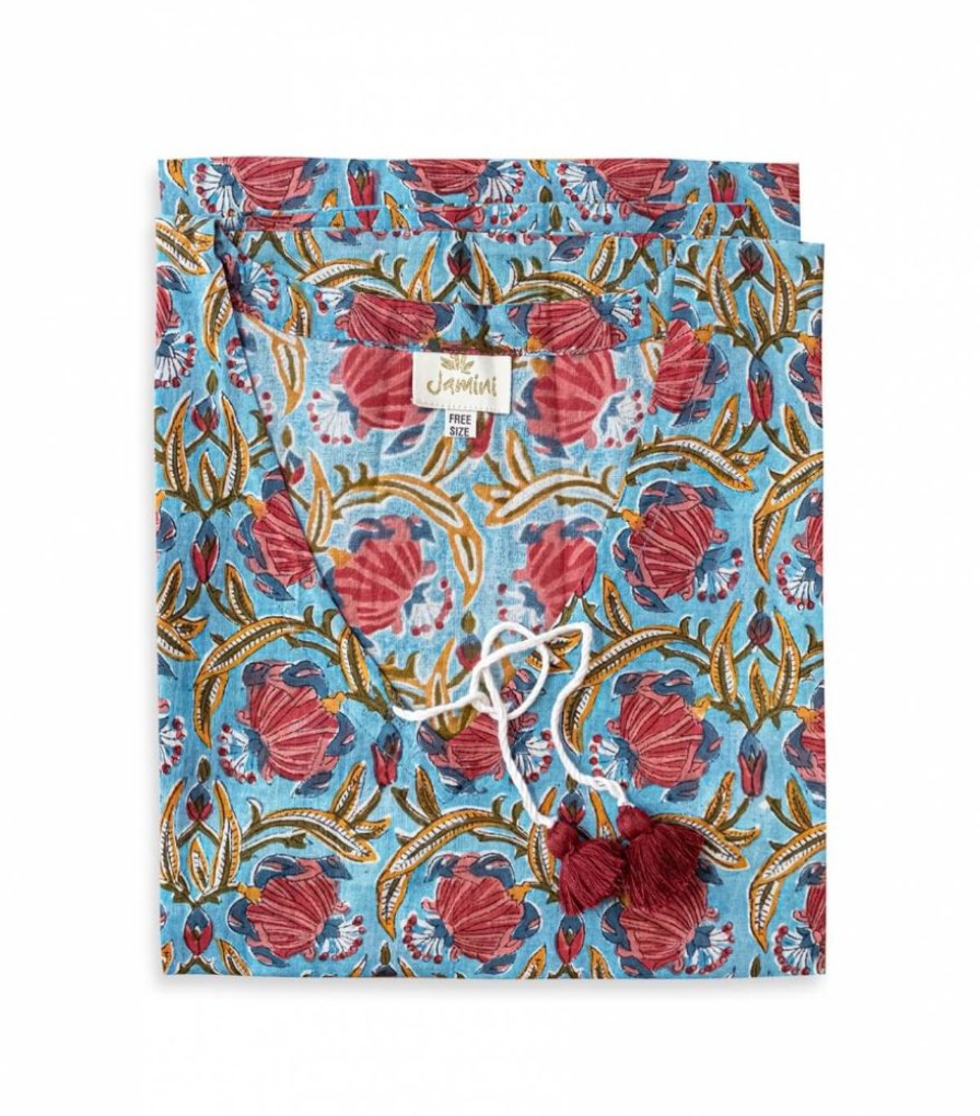 Mode Jamini | Kaftan Fleuri Jaipur Bleu Clair