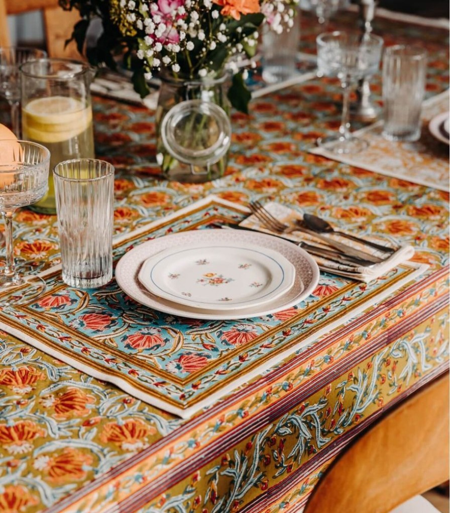 Linge De Table Jamini | Set De Table Jaipur Bleu Clair