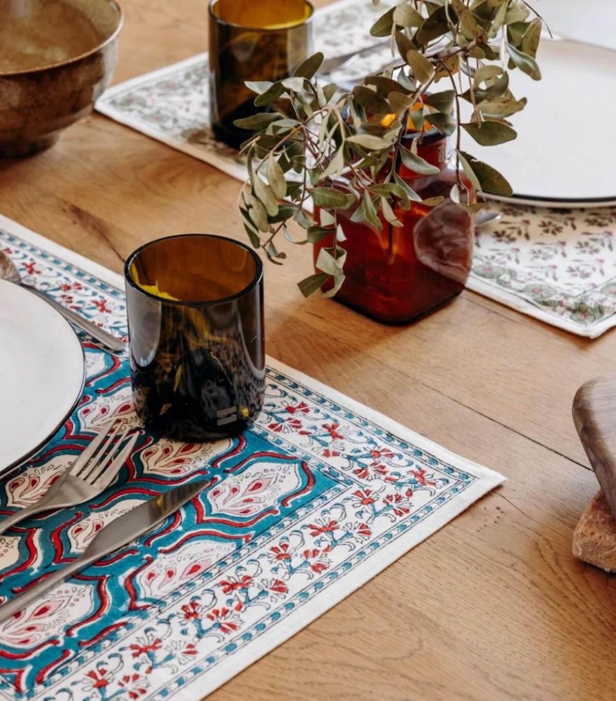 Linge De Table Jamini | Set De Table Pranjal Vert Pin